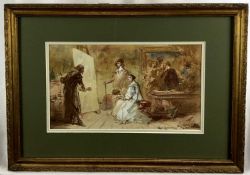 Charles Cattermole (1832-1900) watercolour - The Artists Studio, signed, 18cm x 31cm, in glazed gilt