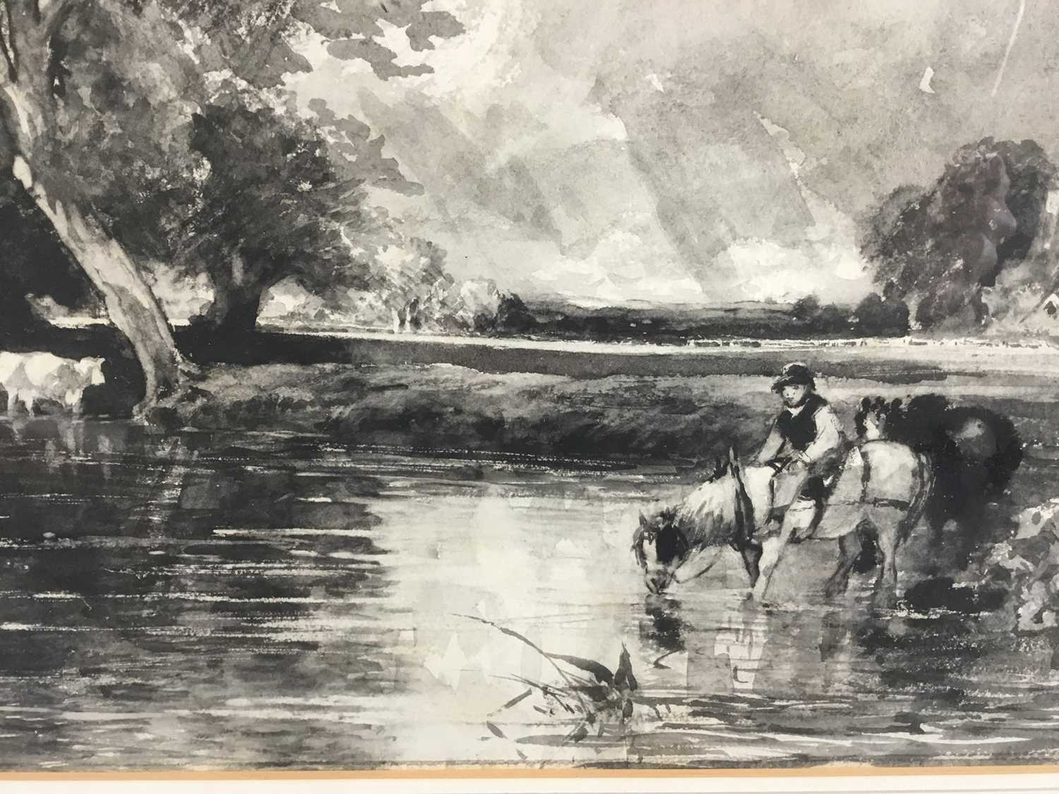 Monochrome watercolour after John Constable of figure and cattle at a ford, in glazed frame 69cm x 5 - Image 10 of 12