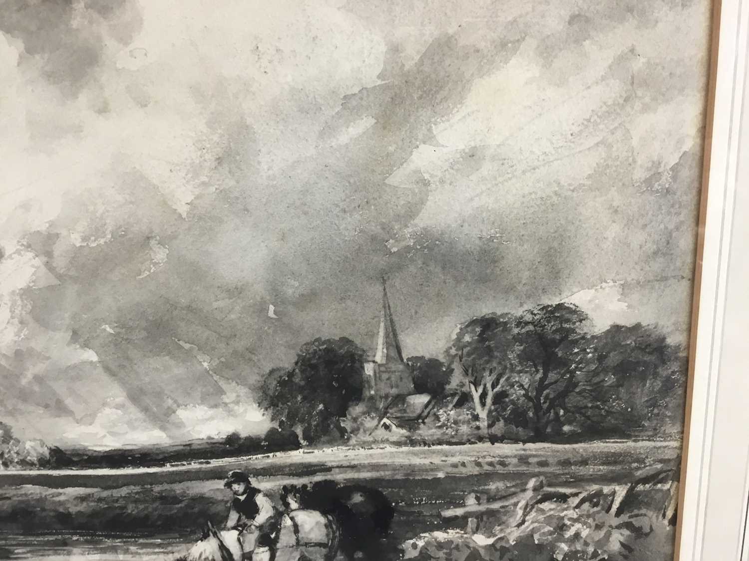 Monochrome watercolour after John Constable of figure and cattle at a ford, in glazed frame 69cm x 5 - Image 11 of 12