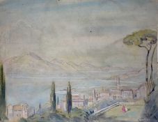 Joseph Alfred Terry (1872-1939), watercolour- Continental vista, 30cm x 39cm, mounted on card, Chris