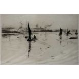 Two William Lionel Wyllie (1851-1931) etchings, one signed, 22cm x 33cm and 18cm x 39cm, mounted