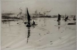 Two William Lionel Wyllie (1851-1931) etchings, one signed, 22cm x 33cm and 18cm x 39cm, mounted