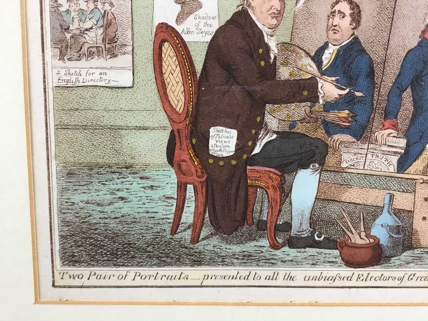 18th century Gillray engraving - 'Two Pair of Portraits - presented to all the unbiased Electors of - Image 4 of 8