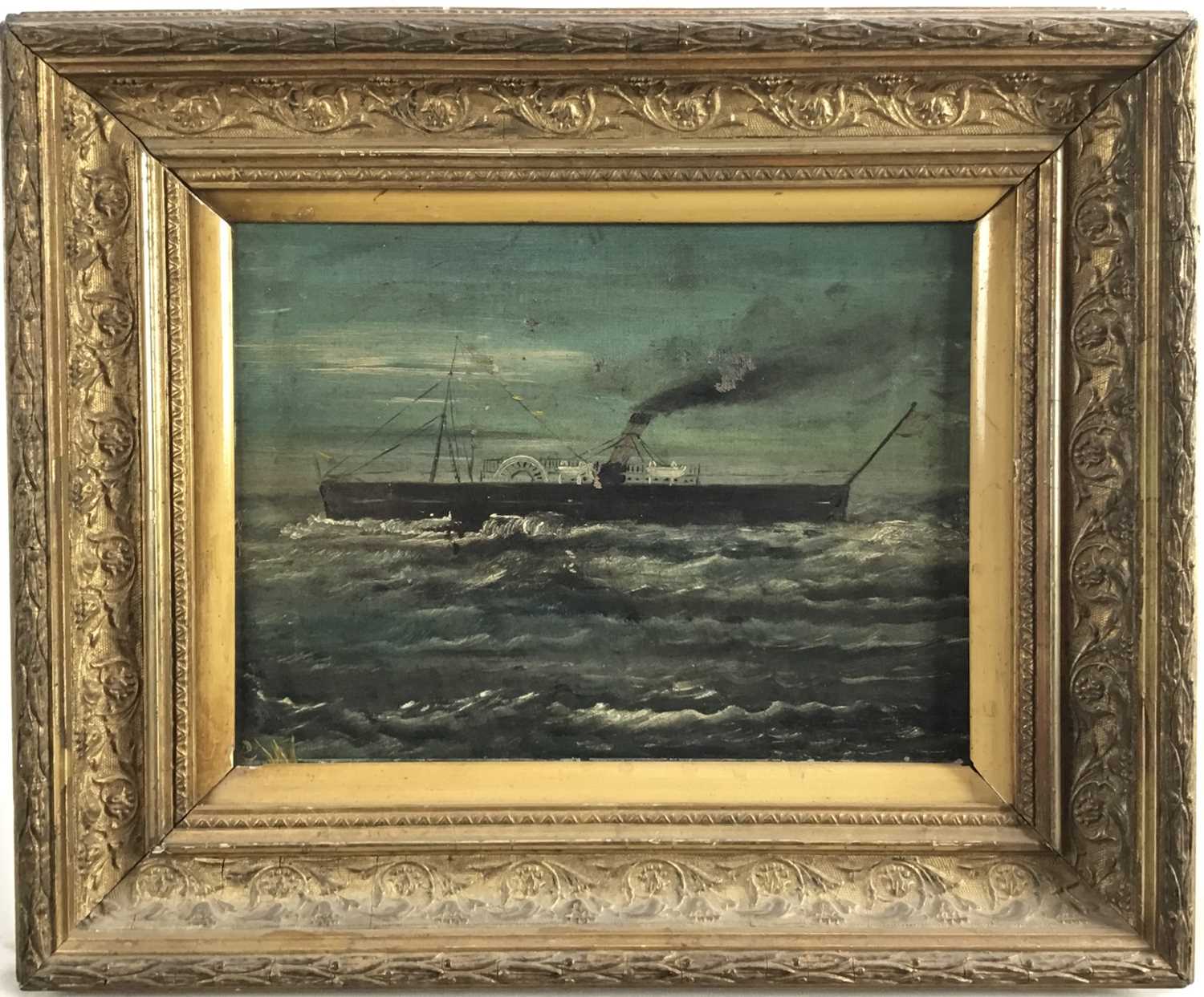 English School, 19th century, oil on canvas - a paddle steamer at sea, monogrammed, 23cm x 31cm, in