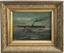 English School, 19th century, oil on canvas - a paddle steamer at sea, monogrammed, 23cm x 31cm, in