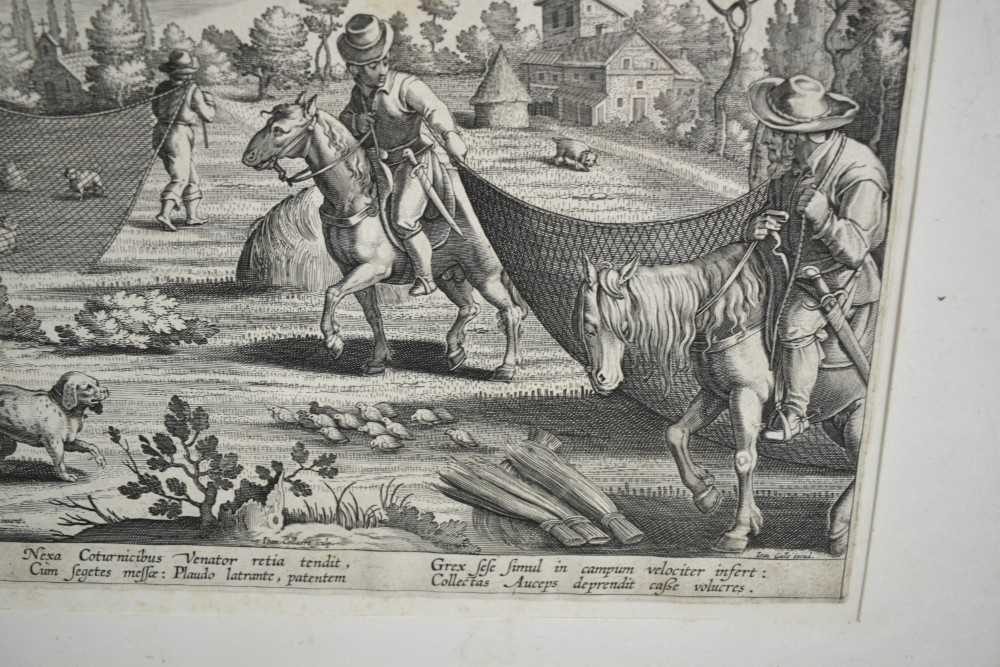 Philips Galle (1537-1612) pair of engravings after Stradanus - Hunting scenes, 22cm x 27cm, in glaze - Image 5 of 14