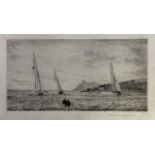 Rowland Langmaid (1897-1956) signed etching, marine scene, 14cm x 41cm, unframed