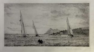 Rowland Langmaid (1897-1956) signed etching, marine scene, 14cm x 41cm, unframed