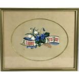 Late Victorian illuminated and polychrome painted motto “A Happy New Year”. Mounted and framed