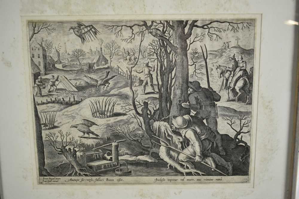 Philips Galle (1537-1612) pair of engravings after Stradanus - Hunting scenes, 22cm x 27cm, in glaze - Image 9 of 14