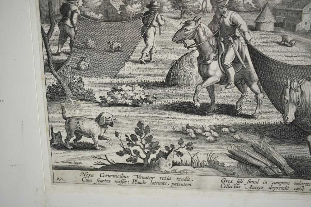 Philips Galle (1537-1612) pair of engravings after Stradanus - Hunting scenes, 22cm x 27cm, in glaze - Image 4 of 14