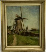 John S. Gilduclack, late 19th century, oil on board - a windmill, Switzerland, titled and dated 1884