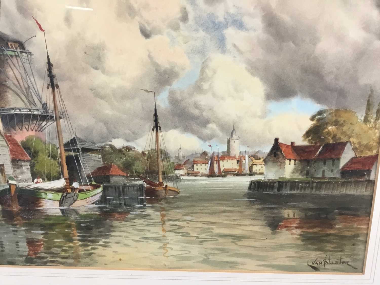 Louis Van Staaten (1836-1909) watercolour, Dutch River Landscape, signed, 39cm x 60cm, in glazed fra - Image 7 of 8