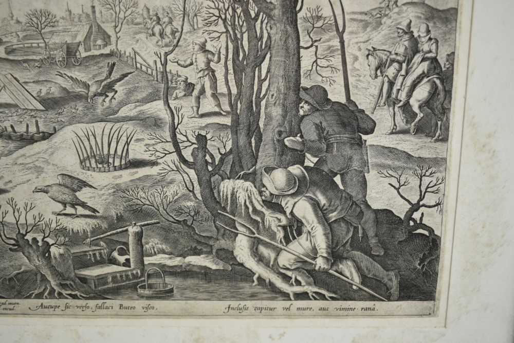 Philips Galle (1537-1612) pair of engravings after Stradanus - Hunting scenes, 22cm x 27cm, in glaze - Image 11 of 14