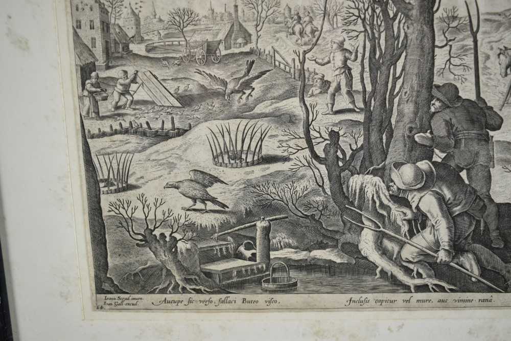 Philips Galle (1537-1612) pair of engravings after Stradanus - Hunting scenes, 22cm x 27cm, in glaze - Image 12 of 14
