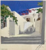 Giovanni Meschini (1888-1977) goauche over a printed base, Case Di Capri, signed in ink, 21cm square