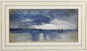 C M Nichols, signed watercolour, marine scene, 18.5cm x 9cm together with a monochrome watercolour o