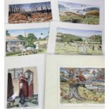 Bob Farndon, contemporary, group of ten handcoloured amusing lithographs, hunting and others