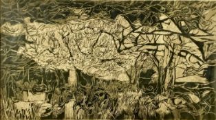 John Addyman (1929-2006) signed linocut - Friday Wood, 1959, 48cm x 63cm, framed