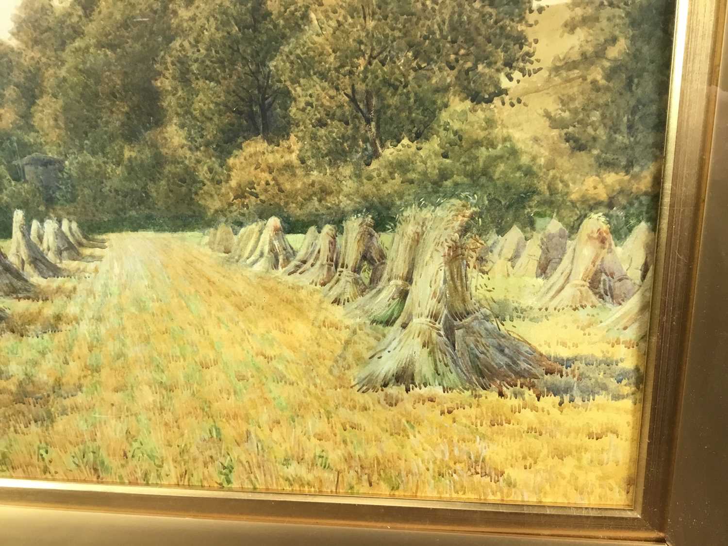 Charles L. Saunders (?-1915) watercolour - The Hay Stooks, signed, 44cm x 75cm, in glazed gilt frame - Image 5 of 10