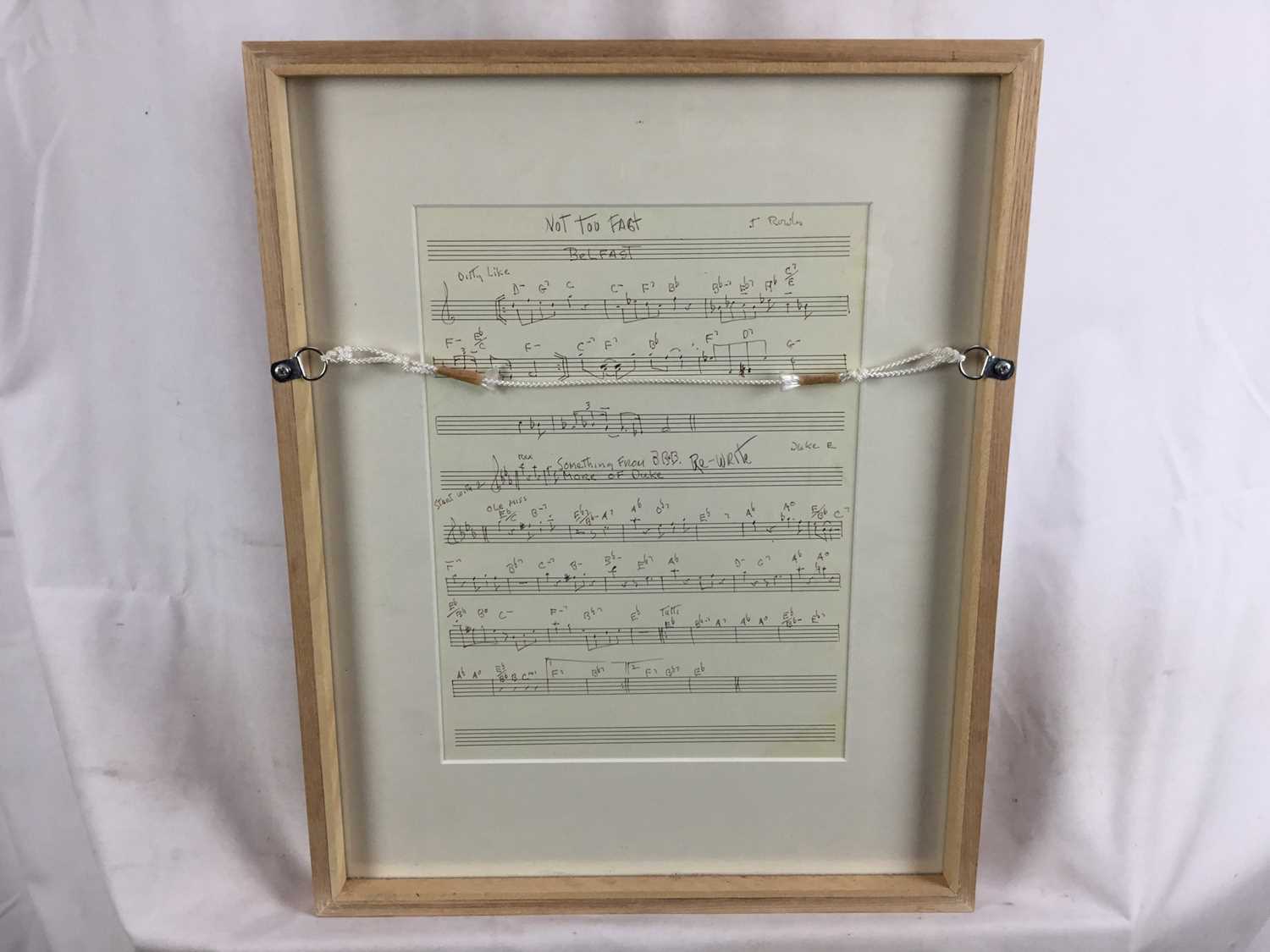 A framed music score, hand-written, probably from Ronnie Scott's in 1965, with parts for Jimmy Rowle - Image 5 of 7