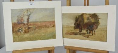 East Anglian School, early 20th century, two pencil and watercolour sketches, The Haycart and Rural