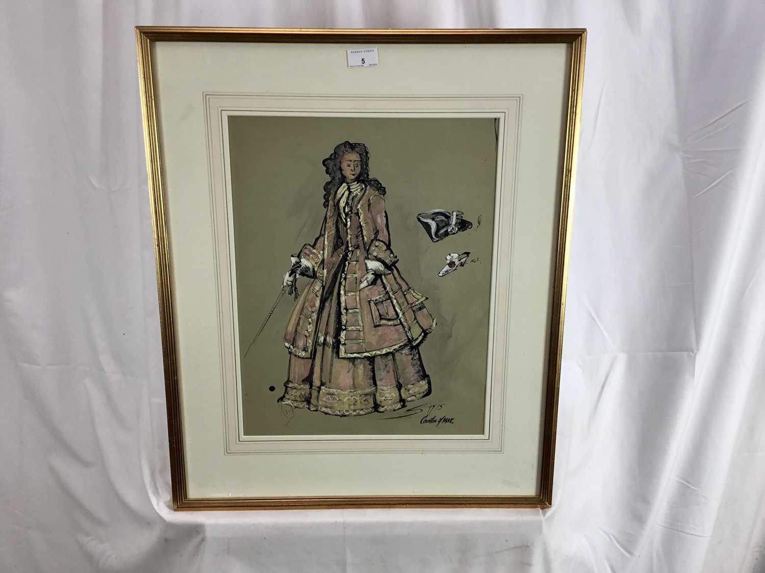 20th Century costume design in gouache and ink - Countess Marr, signed indistinctly - Image 2 of 6