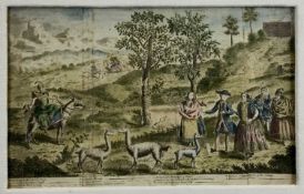 English 18th century coloured engraving, Peruvian fashion annotated in the lower margin describing L