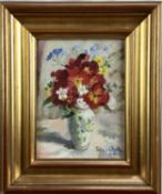 John S. Clark, oil on board, Polyanthus", signed, also inscribed verso, in gilt frame. 19 x 14cm.