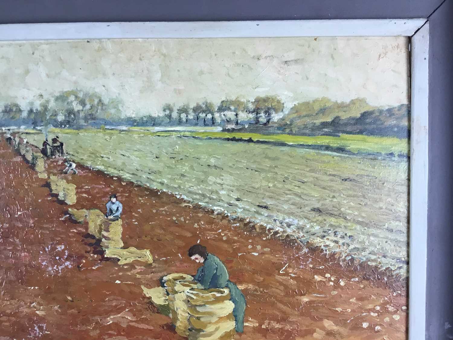 J. A. Cooper, 20th century, oil on board - The Potato Harvest, signed, 75cm x 63cm, framed - Image 4 of 10