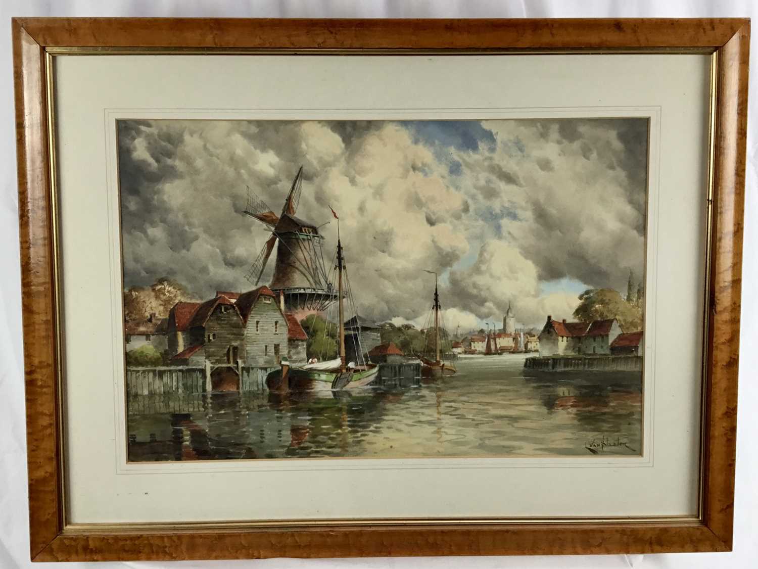 Louis Van Staaten (1836-1909) watercolour, Dutch River Landscape, signed, 39cm x 60cm, in glazed fra
