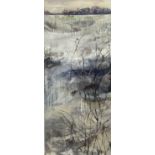 Tracy Johnson (contemporary) oil on canvas, winter landscape, signed verso, 108 x 47cm