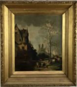 Late 19th century oil on canvas - Continental Town, 54cm x 46cm, in gilt frame