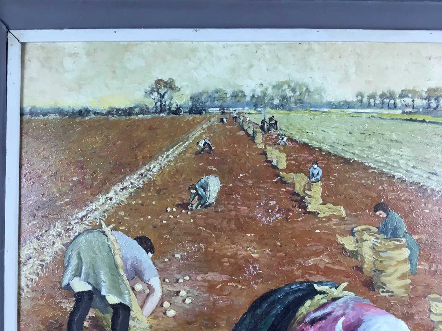 J. A. Cooper, 20th century, oil on board - The Potato Harvest, signed, 75cm x 63cm, framed - Image 5 of 10