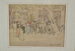 Mary Henrietta Uppleby Hogarth (1861-1935) pen, ink and watercolour - Greek Market, c.1920, signed l