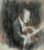 John Jensen (1930-2018), pastel and bodycolour of Wes Montgomery performing at Ronnie Scott's jazz b