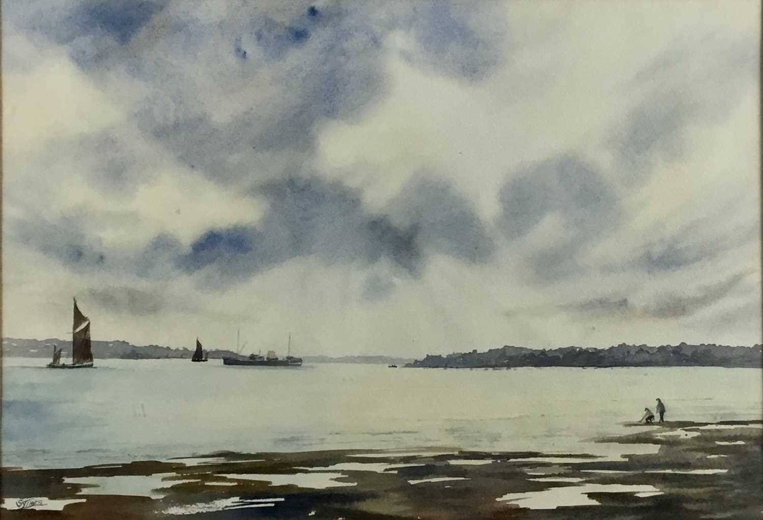 Desmond G. Sythes, watercolour view of the Stour at Harwich, framed