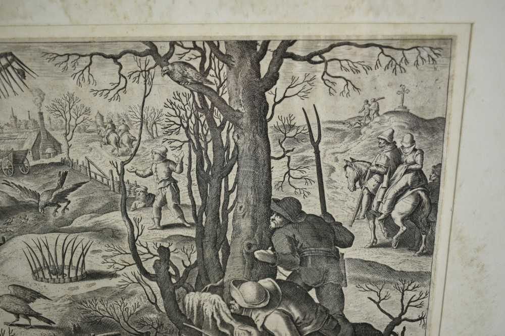 Philips Galle (1537-1612) pair of engravings after Stradanus - Hunting scenes, 22cm x 27cm, in glaze - Image 10 of 14