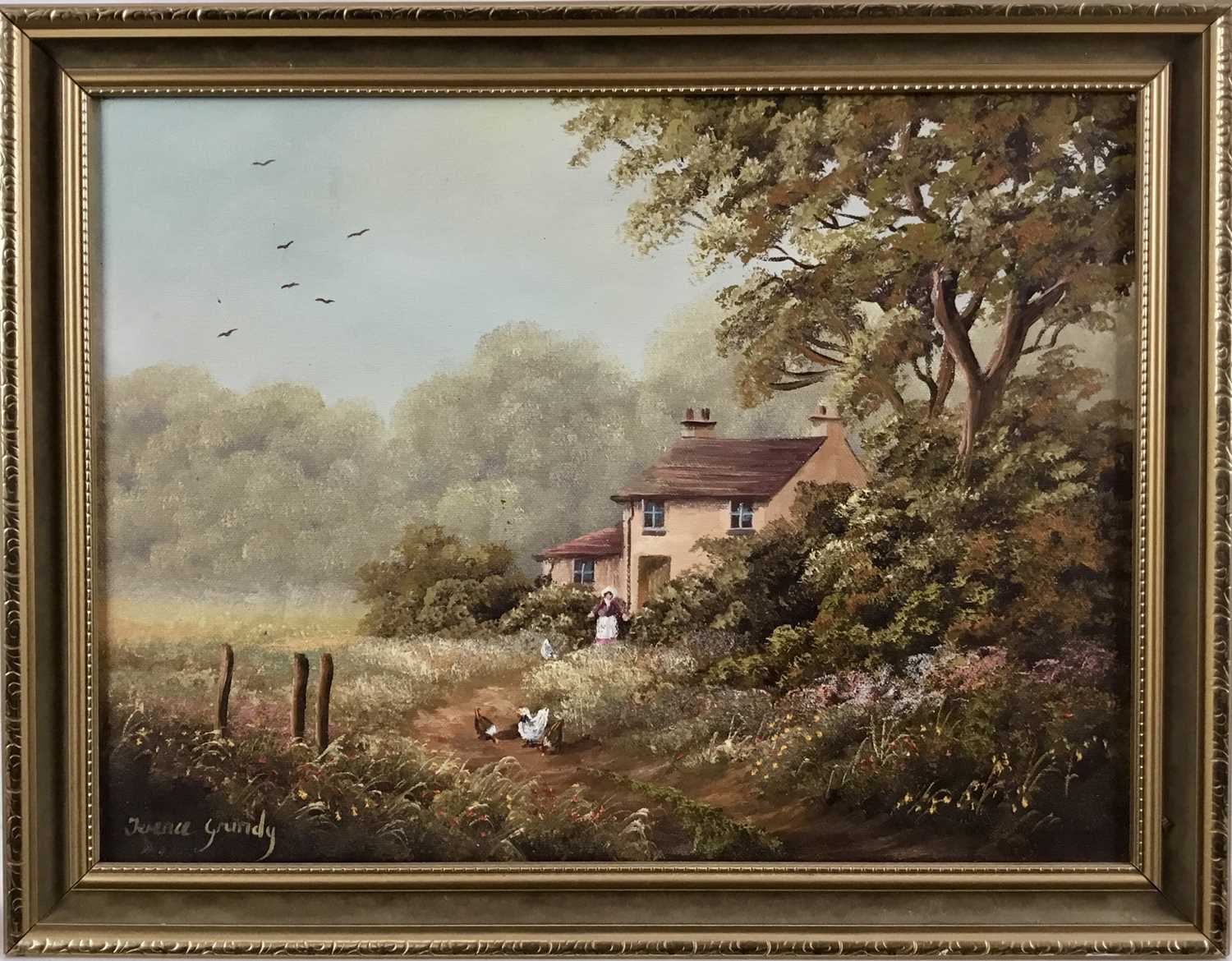 Terence Grundy (b.1956), oil on canvas country cottage in gilt frame