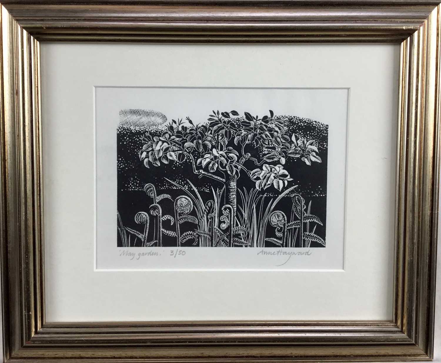 Anne Hayward, contemporary, pair of signed limited edition woodcut engravings, “A Year In The Garden