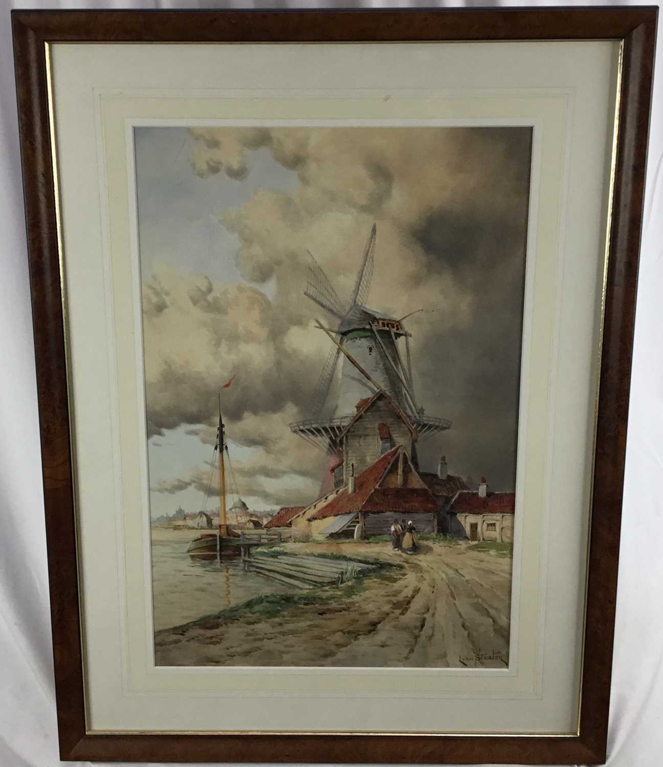 Louis Van Staaten (1836-1909) watercolour, Mill near Zaandam, signed, 60cm x 40cm, in glazed frame