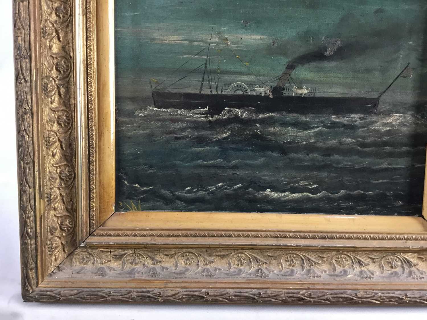 English School, 19th century, oil on canvas - a paddle steamer at sea, monogrammed, 23cm x 31cm, in - Image 6 of 7