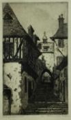 Margaret Aulton, (1871-1962) signed etching, French street scene, titled, label verso from Grindley