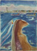 Daphne Sandham (b.1950) watercolour - The Beach, signed, 73cm x 53cm, in glazed frame