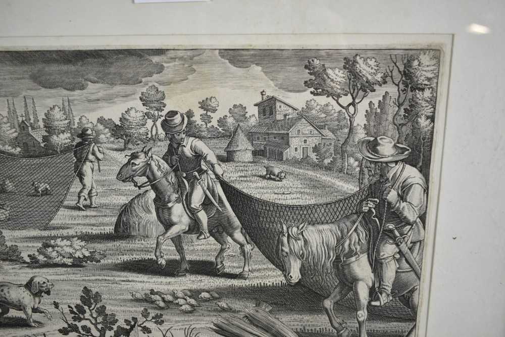 Philips Galle (1537-1612) pair of engravings after Stradanus - Hunting scenes, 22cm x 27cm, in glaze - Image 6 of 14