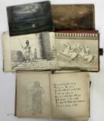 Two small late Victorian albums containing drawings, watercolours and other works, various, 20 pages