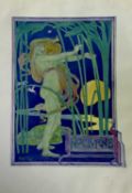 Herbert Granville Fell, 1872-1958. Art Nouveau studio lithograph, “Noctvrne”. Embossed studio mark “