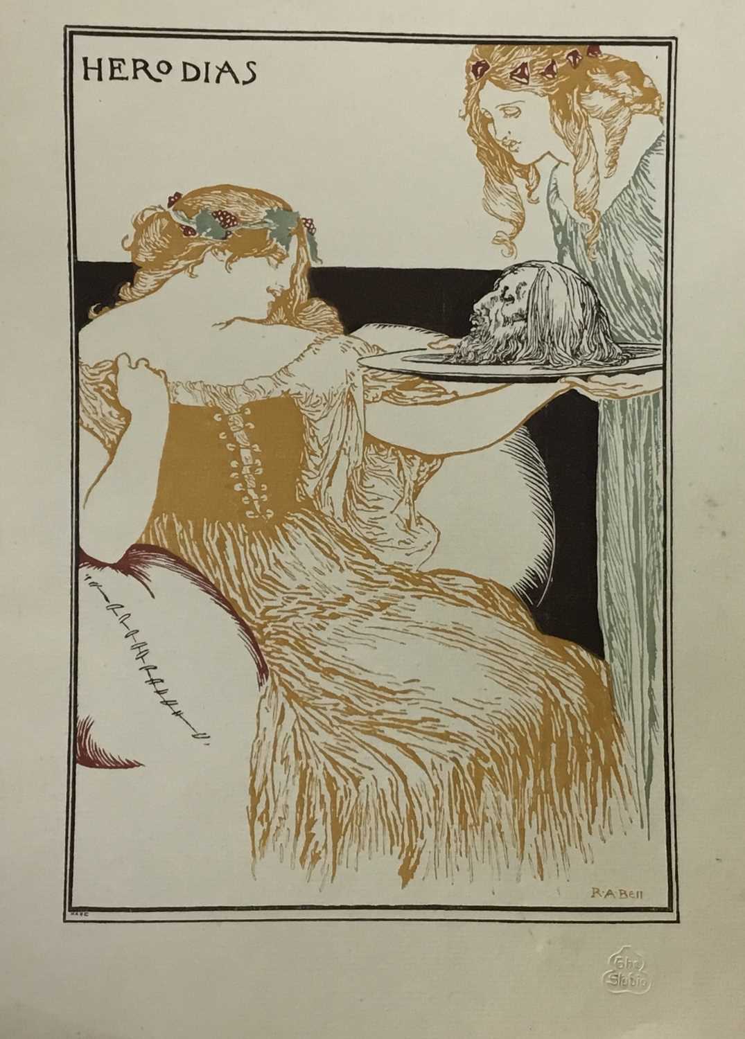 Robert Anning Bell RA, 1863-1933. Art Nouveau studio lithograph, “Hero Dias”. Embossed studio mark “