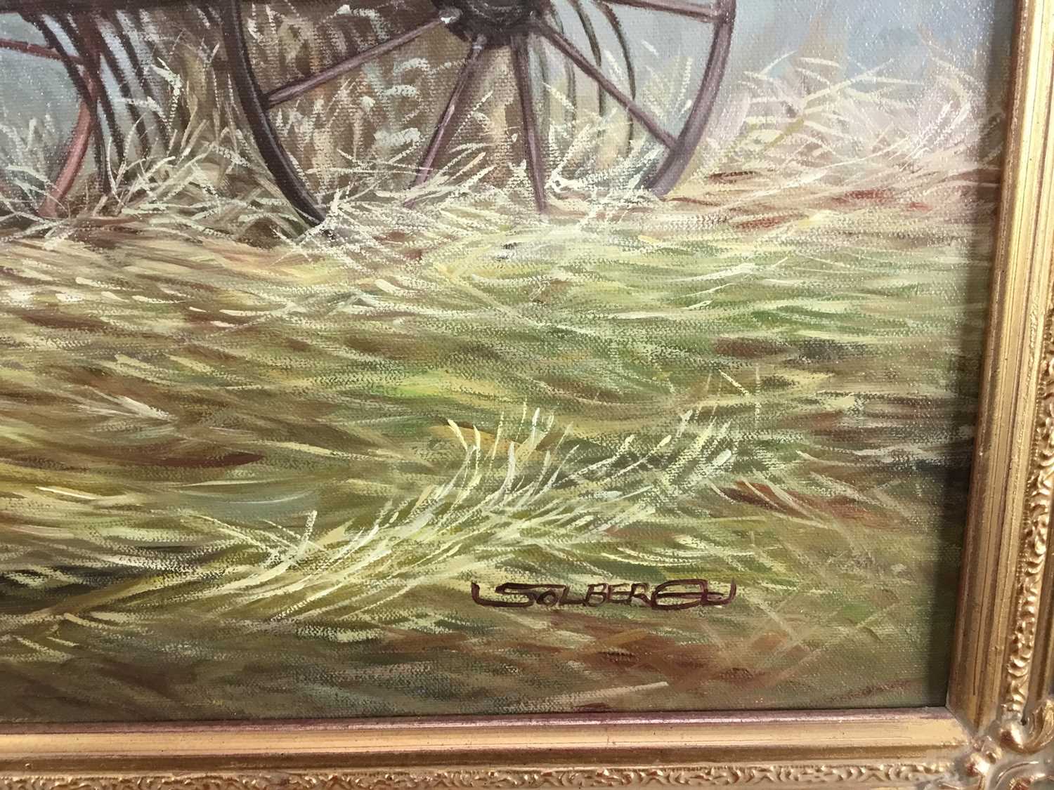 Continental School, 20th century, oil on canvas, hay making, indistinctly signed, 51cm x 61cm, in gi - Image 6 of 8