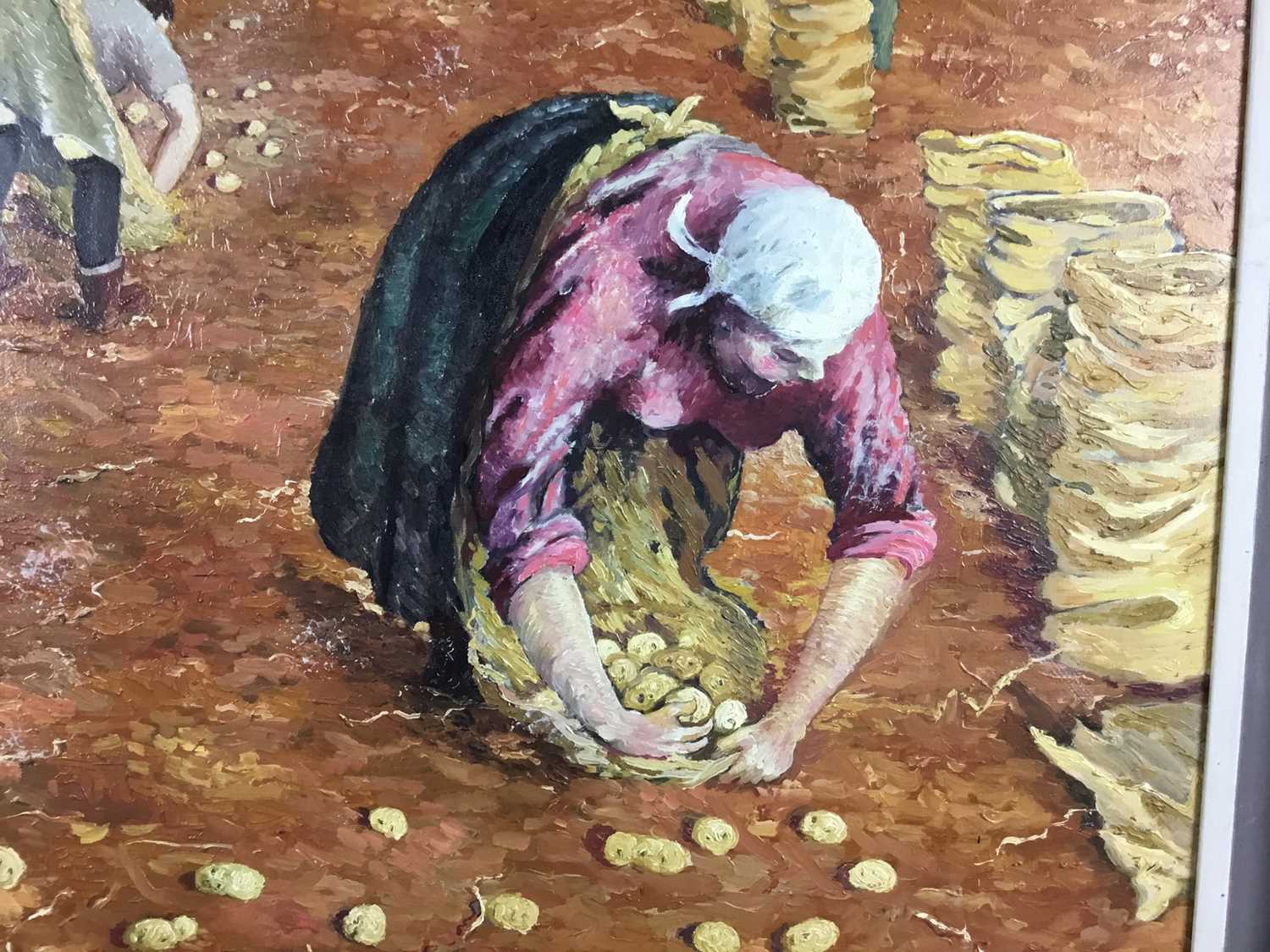 J. A. Cooper, 20th century, oil on board - The Potato Harvest, signed, 75cm x 63cm, framed - Image 7 of 10